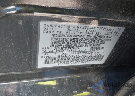 2021 Nissan Sentra Sv Xtronic Cvt z USA, uszkodzony, nr VIN 3N1AB8CV4MY304449